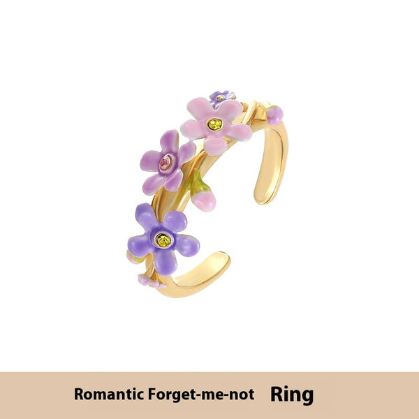 Anillo Ajustable con Flor Myosotis Silvestre para Mujer