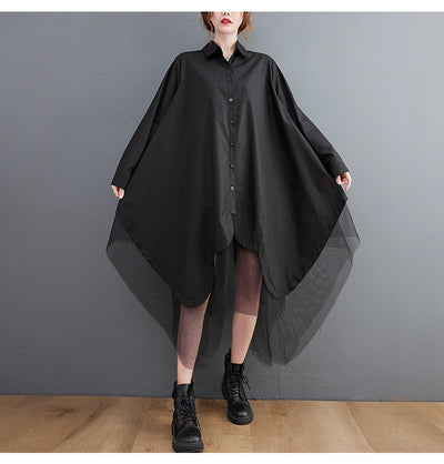 Vestido Camisero Holgado de Doble Capa con Malla Irregular - Image 14