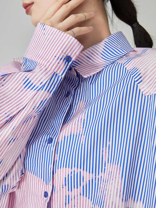 Blusa Suelta de Rayas Azules Estampada para Mujer - Image 5