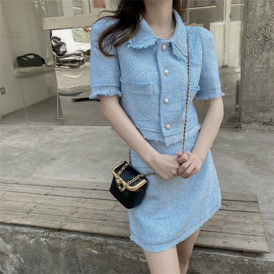 Conjunto de Falda y Chaqueta Tweed Ajustada - Set de 2 Piezas Cintura Alta