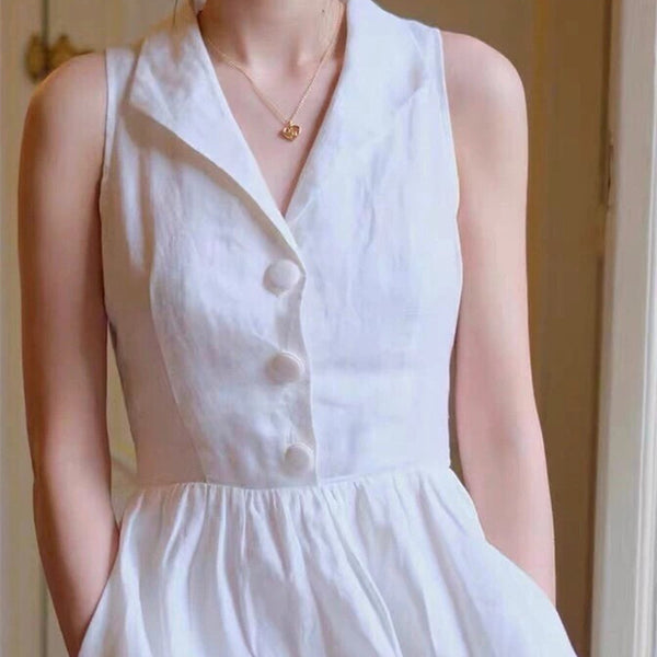 Vestido Camisero Vintage sin Mangas con Solapa