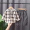 Conjunto de Abrigo Cuadriculado con Capucha, Camisa de Manga Larga y Sudadera para Niños
