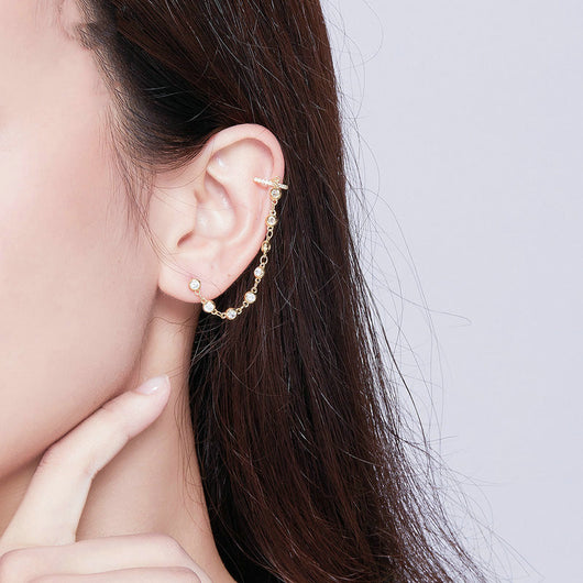 Aretes Largos Plata 925 con Baño de Oro - Diseño Fashion