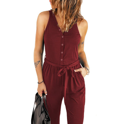 Jumpsuit Mujer Verano Sin Mangas Cuello V con Cintura Ajustable - Image 12