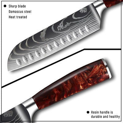 Juego de Cuchillos de Cocina Damascus con Mango de Resina Roja - Image 25
