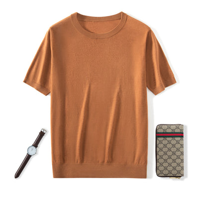 Camiseta Manga Corta Hombre Cuello Redondo Tejida Suelta Casual - Image 10