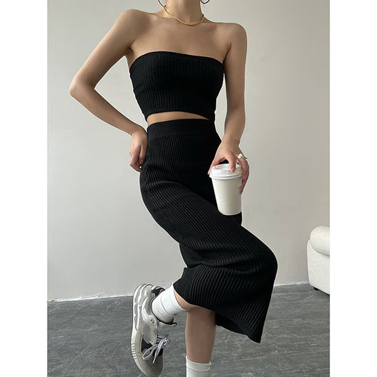 Conjunto de Dos Piezas: Falda Envolvente Tejida para Mujer