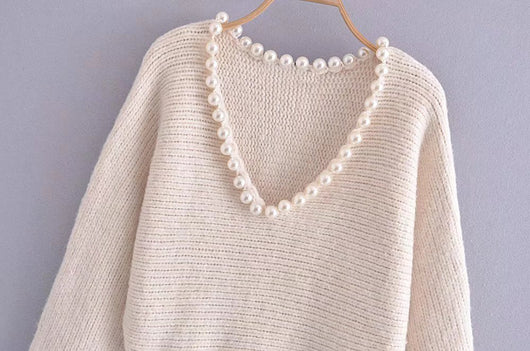 Suéter Pullover Casual Chic con Perlas Decorativas - Image 19