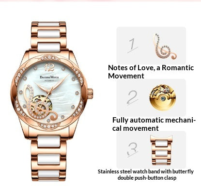 Reloj Automático para Mujer Deyi Bird Rojo Vino con Diseño Calado - Image 5