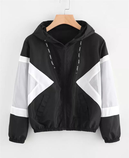 Chamarra Deportiva Mujer con Bloque de Colores y Cintura Elástica