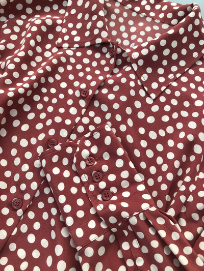 Camisa Vintage Burdeos con Lunares en Seda - Cuello Solapa Manga Larga - Image 20