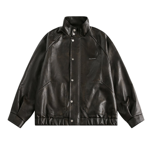 Abrigo de Cuello Alto en Cuero Genuino para Hombre - Primavera y Otoño - Image 12