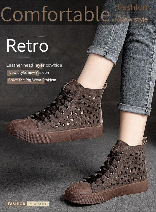 Botas Sandalias Británicas Retro de Cuero Genuino con Punta Cuadrada Hueca - Image 11