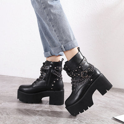 Botas Martin Plataforma con Tacón Grueso para Mujer