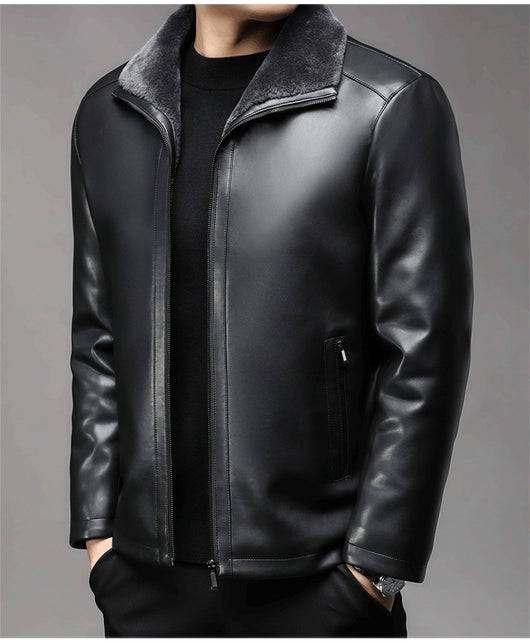 Abrigo de Cuero Premium con Cuello de Piel y Forro Polar Térmico - Image 11