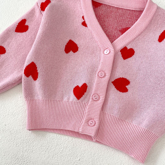 Cardigan de Punto Rosa con Corazón para Bebé Niña - Suéter Infantil Cuello V - Image 15
