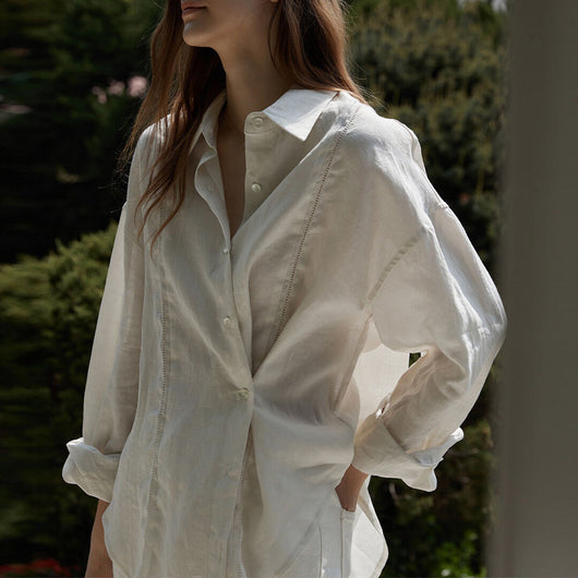 Blusa Lino Bordado Hueco Francés Suelta Manga Larga - Image 3