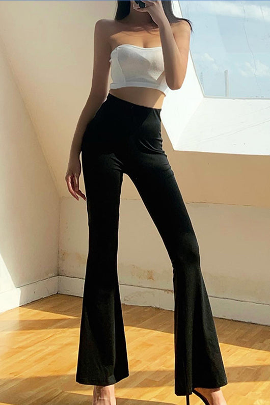 Pantalones Flare Negro de Talle Alto Ajustado Casual - Image 6