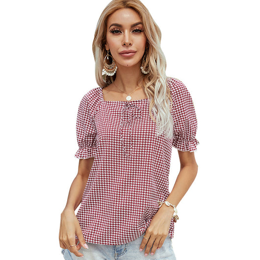 Blusa Suelta Cuello Cuadrado Manga Corta Estilo Europeo - Image 5
