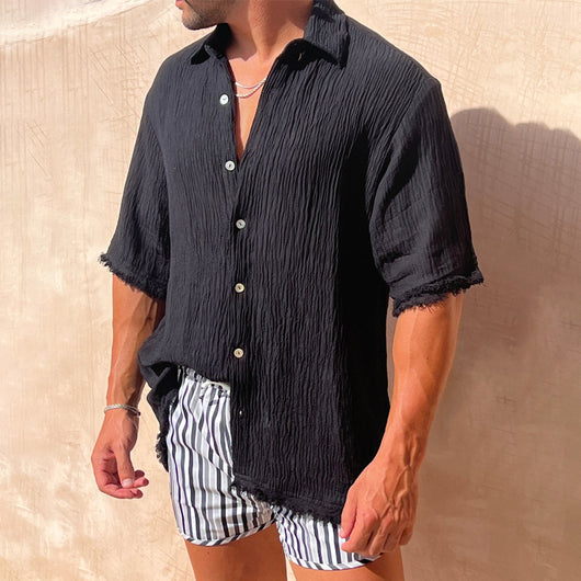 Camiseta Casual Hombre Algodón Lino Manga Corta Suelta - Image 4