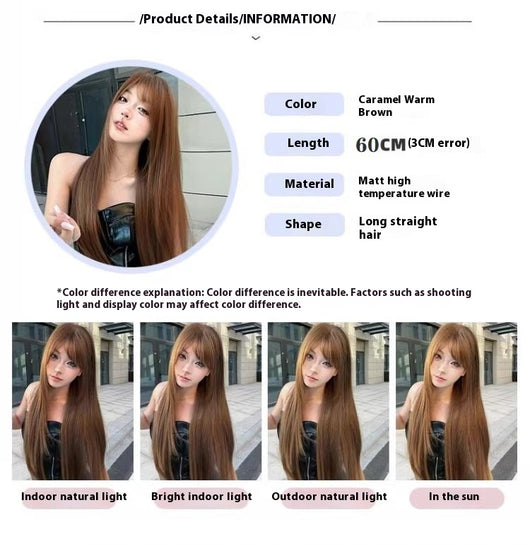Peluca Larga Castaño Cálido Cabello Liso Efecto Rejuvenecedor - Image 14