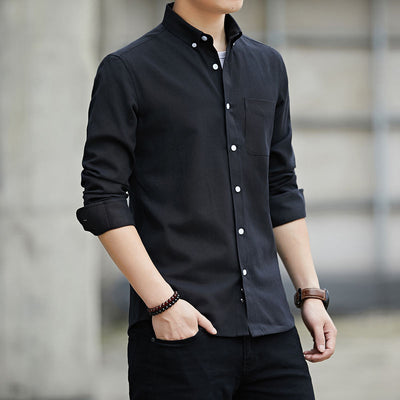 Camisa Oxford de Manga Larga Color Sólido para Hombre - Image 8