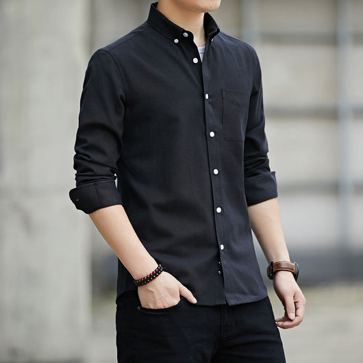 Camisa Oxford de Manga Larga Color Sólido para Hombre - Image 8