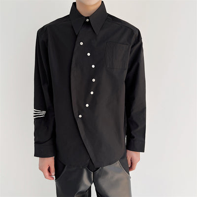 Camisa Casual Oscura con Botones Diagonales Asimétricos - Image 11