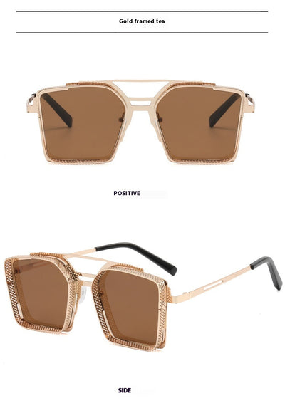 Gafas de Sol Steampunk Hombre Marco Hueco Cuadrado Metal Doble Rayo - Image 23