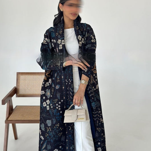 Cardigan Djellaba Étnico con Pliegues y Estampado - Capa Clásica de Moda - Image 40