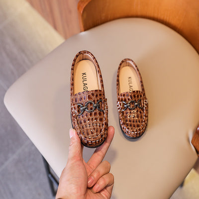 Mocasines Infantiles de Cuero Retro con Cierre Elástico