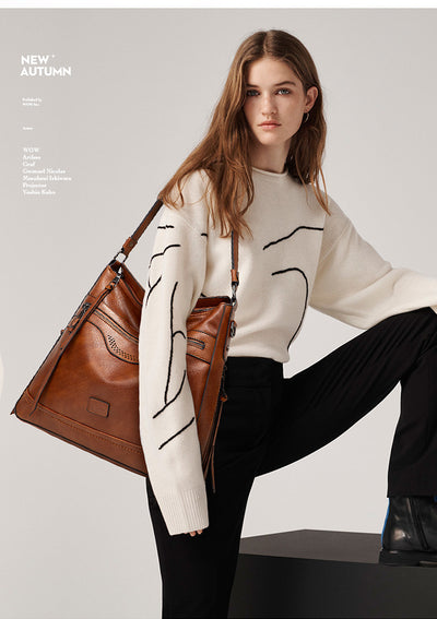 Bolso Tote Vintage de Un Solo Hombro en Cuero Suave