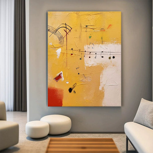 Cuadro Abstracto Moderno Tema Musical - Pintura al Óleo Artesanal Naranja para Sala de Estar - Image 2