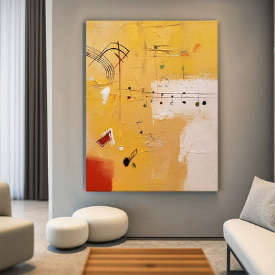 Cuadro Abstracto Moderno Tema Musical - Pintura al Óleo Artesanal Naranja para Sala de Estar - Image 2
