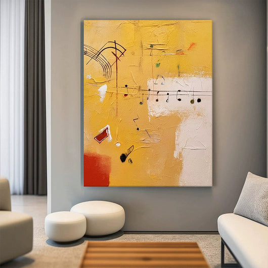 Cuadro Abstracto Moderno Tema Musical - Pintura al Óleo Artesanal Naranja para Sala de Estar - Image 2