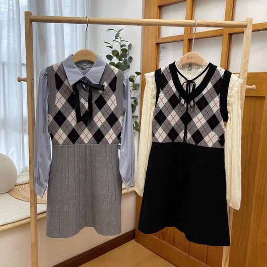 Vestido Tejido Cuadros Otoño con Acabado Suave