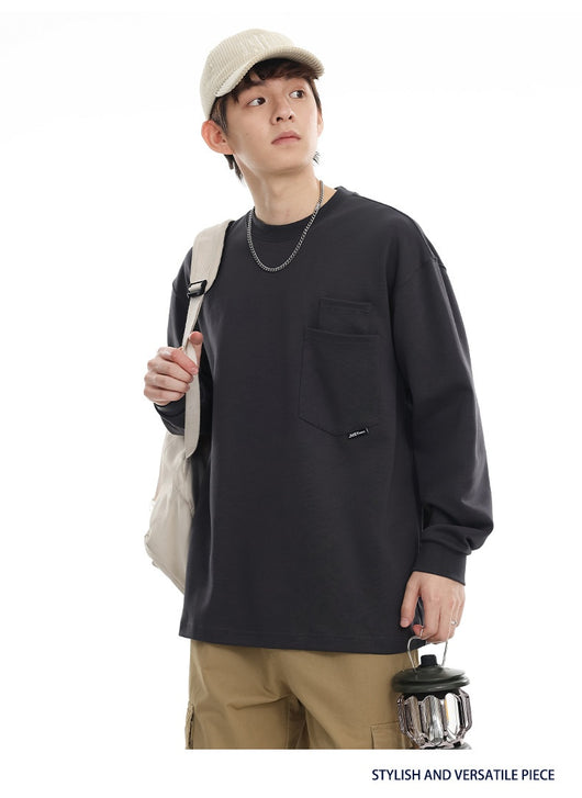 Camiseta Suelta de Cuello Redondo Manga Larga Básica para Hombre - Image 18