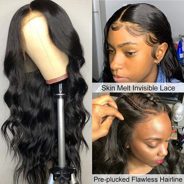 Peluca Frontal de Encaje Ondulada Negra para Mujer