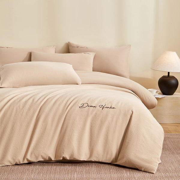 Juego de Cama de Algodón Grueso con Bordado Minimalista - 4 Piezas