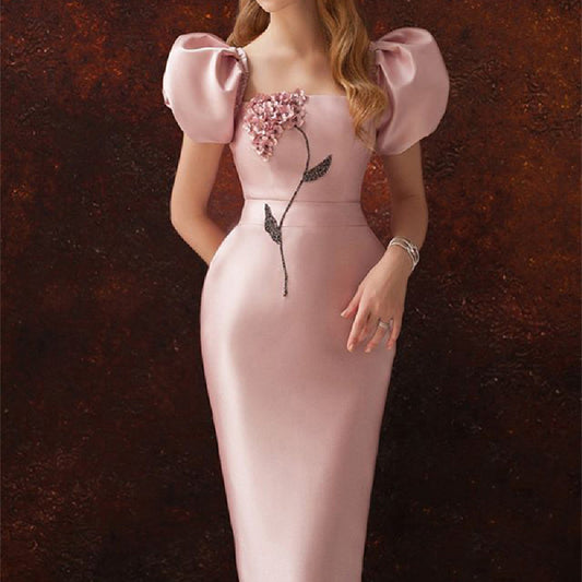 Vestido Elegante con Mangas Abullonadas