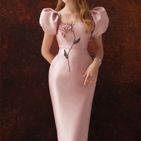 Vestido Elegante con Mangas Abullonadas