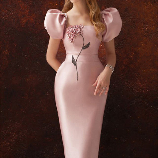 Vestido Elegante con Mangas Abullonadas