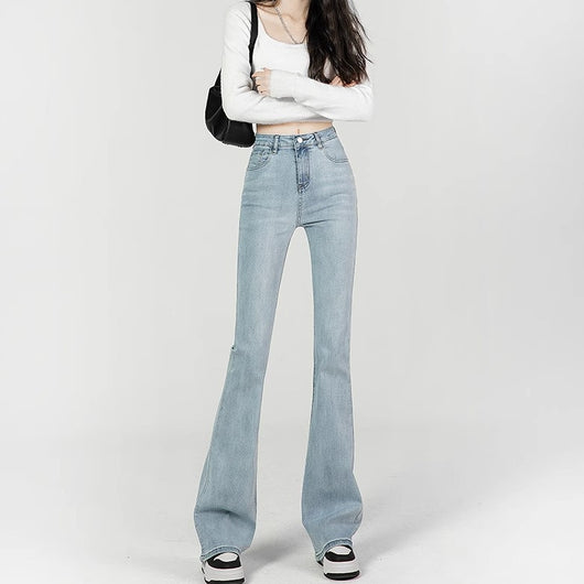 Jeans Acampanados Azul Claro Cintura Alta Reductores Efecto Mopping - Image 6