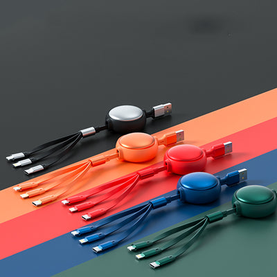 Cable USB 3 en 1 Retráctil - Micro USB, Type C y Lightning 2.4A