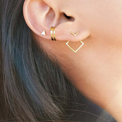 Aretes Geométricos Cuadrados Dos Piezas Versátiles para Mujer - Image 10