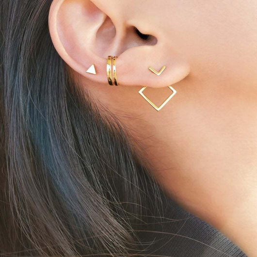 Aretes Geométricos Cuadrados Dos Piezas Versátiles para Mujer - Image 10