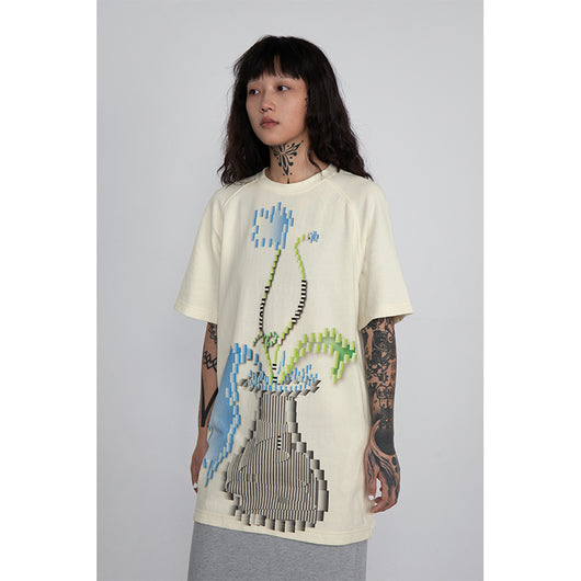 Camiseta Manga Corta Estampado Jarrón Digital para Mujer - Image 4