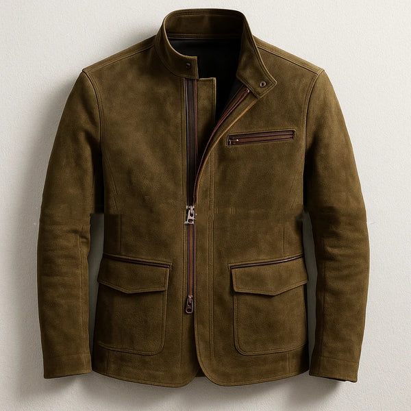Chaqueta Casual Vintage con Cuello de Pie y Cierre de Cremallera para Hombre