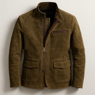 Chaqueta Casual Vintage con Cuello de Pie y Cierre de Cremallera para Hombre