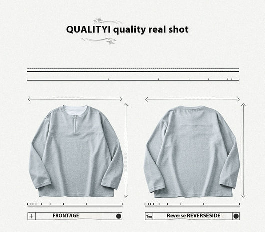 Playera Manga Media con Cierre para Hombre - Cuello Redondo Oversize Otoño - Image 10